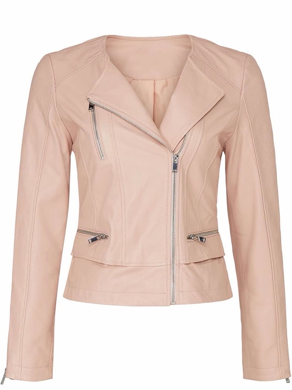 Slate & Willow Blush Pink Asymmetric Moto Genuine Leather Jacket